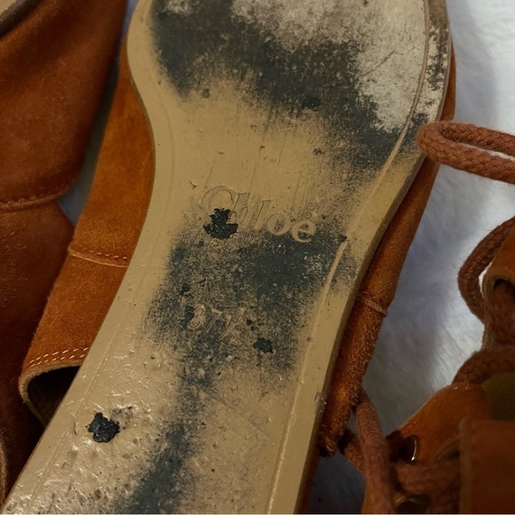 CHLOE Rust Orange Suede Gladiator Sandals Lace-Up Flat Shoes EU 37.5 US 7.5 EUC - Picture 9 of 10